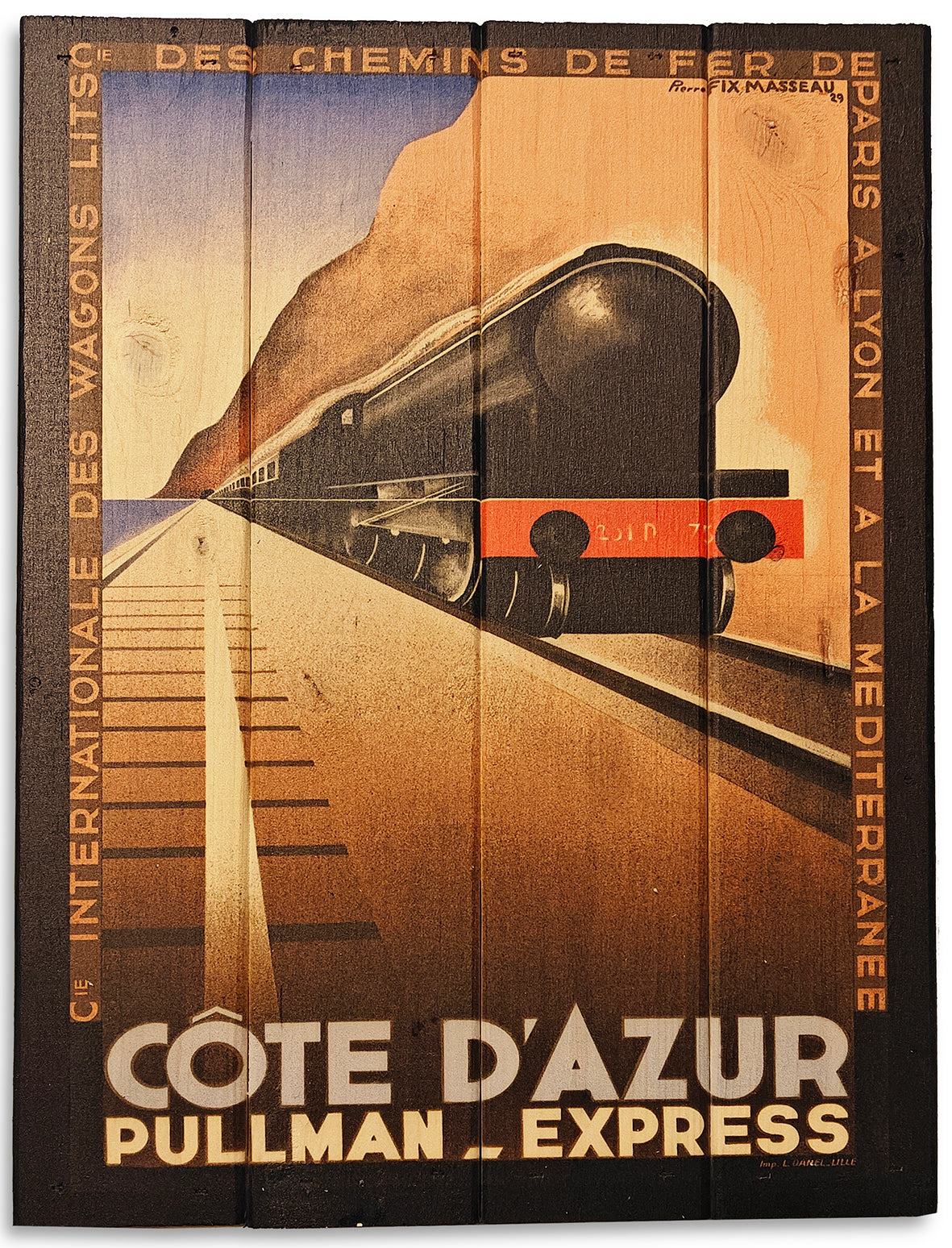Pullman Express vintage plakat fra 1929 lavet på plankeboard incl. ophæng.
Motivet fås i 3 størrelser.