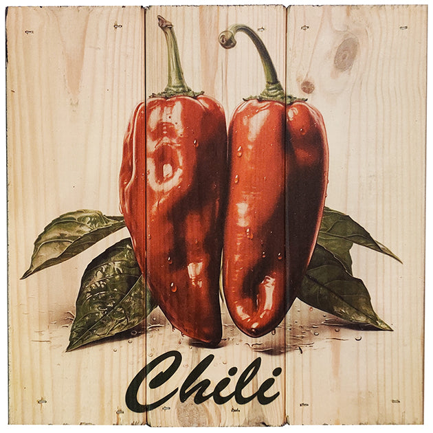 Chili i 3-planke serien: 3-for-2-rabatten aktiveres automatisk i indkøbskurven, hver gang du vælger 3 motiver. Plankeboardet måler ca. 30x30x4 cm og kan variere lidt i størrelsen afhængigt af vores plankers dimensioner.