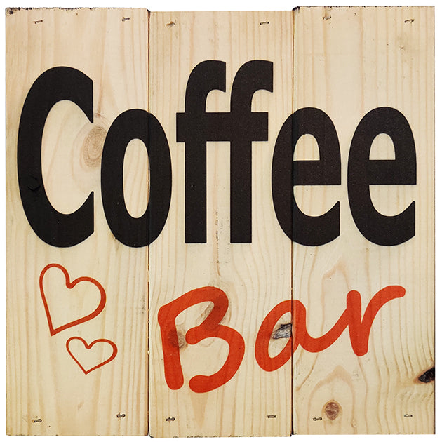 Kaffebar i 3-planke serien: 3-for-2-rabatten aktiveres automatisk i indkøbskurven, hver gang du vælger 3 motiver. Plankeboardet måler ca. 30x30x4 cm og kan variere lidt i størrelsen afhængigt af vores plankers dimensioner.