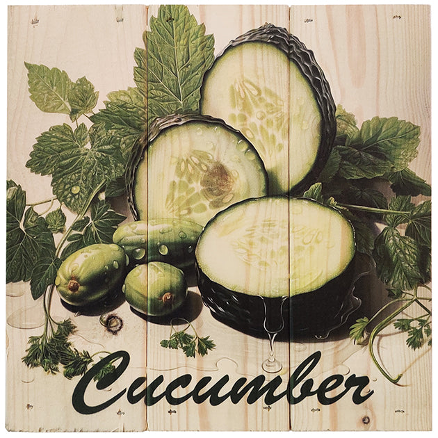 Agurkeskiver i 3-planke serien: 3-for-2-rabatten aktiveres automatisk i indkøbskurven, hver gang du vælger 3 motiver. Plankeboardet måler ca. 30x30x4 cm og kan variere lidt i størrelsen afhængigt af vores plankers dimensioner.