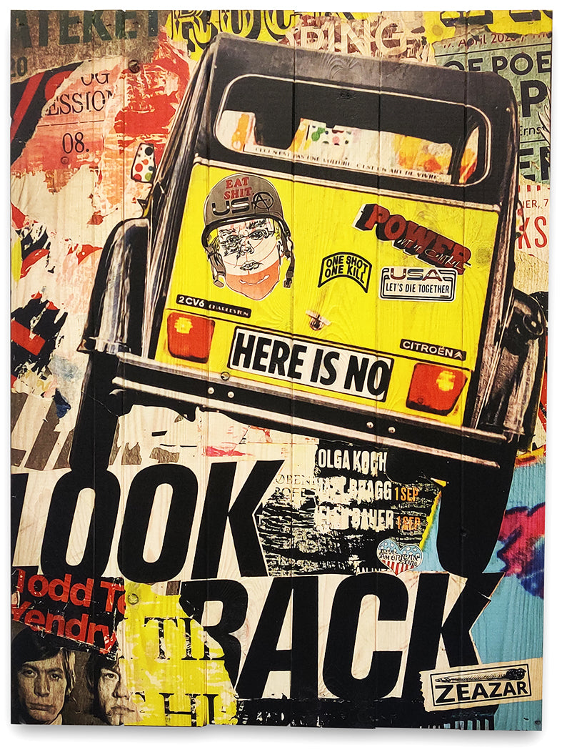 Look Back af ZEAZAR alias Alf P produceret på plankeboard af WallZoo i 60x80 cm.