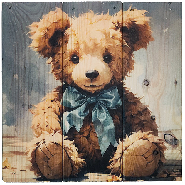 Bamse blå i 3-planke serien: 3-for-2-rabatten aktiveres automatisk i indkøbskurven, hver gang du vælger 3 motiver. Plankeboardet måler ca. 30x30x4 cm og kan variere lidt i størrelsen afhængigt af vores plankers dimensioner.