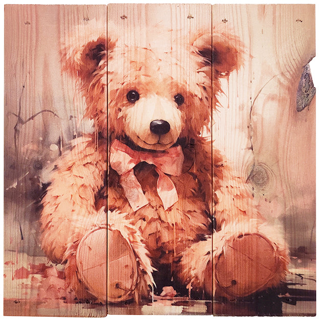 Bamse pink i 3-planke serien: 3-for-2-rabatten aktiveres automatisk i indkøbskurven, hver gang du vælger 3 motiver. Plankeboardet måler ca. 30x30x4 cm og kan variere lidt i størrelsen afhængigt af vores plankers dimensioner.