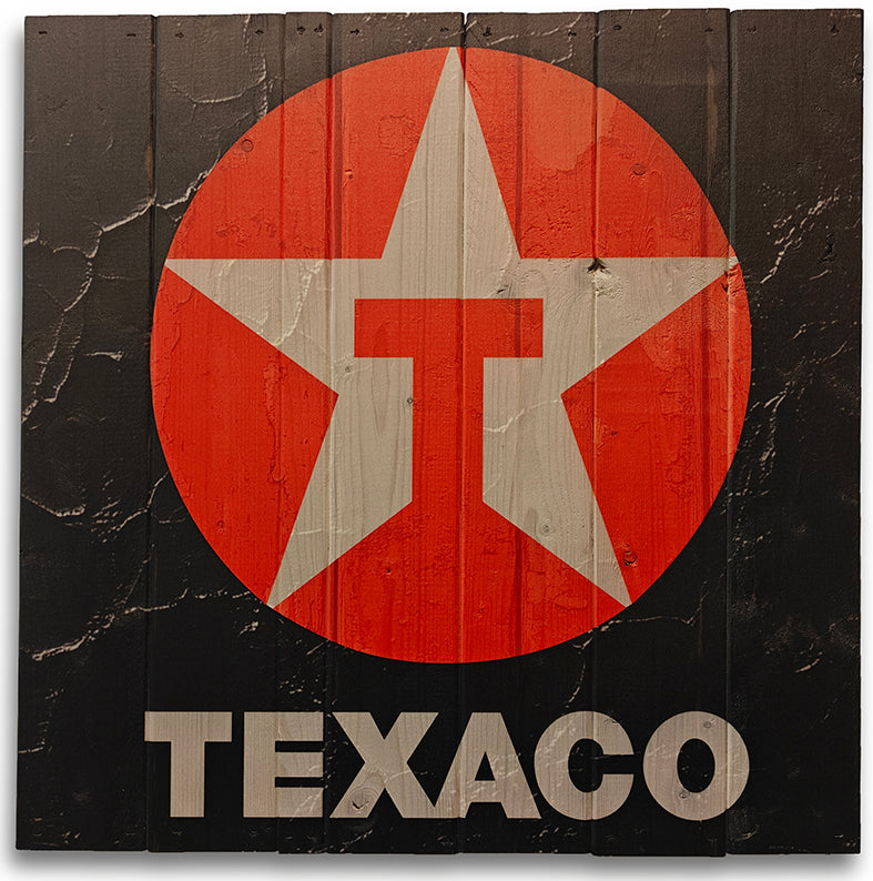 Det ikoniske Texaco logo produceret på plankeboard inkl. ophæng. Fås i flere størrelser.