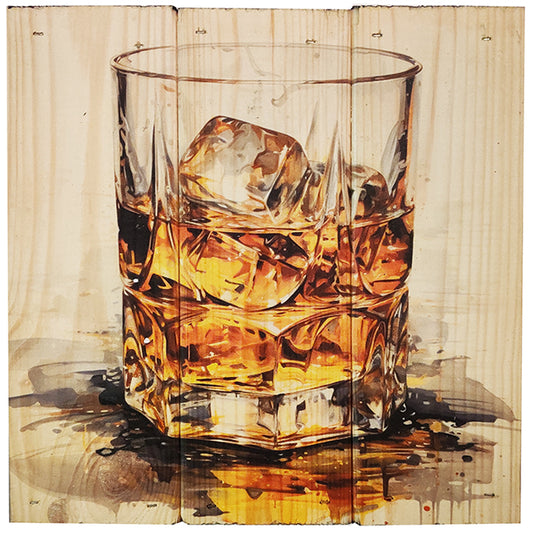 Whisky i 3-planke serien: 3-for-2-rabatten aktiveres automatisk i indkøbskurven, hver gang du vælger 3 motiver.  Plankeboardet måler ca. 30x30x4 cm og kan variere lidt i størrelsen afhængigt af vores plankers dimensioner.