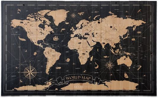 Verdenskort lavet på plankeboard, fås i flere størrelser.
