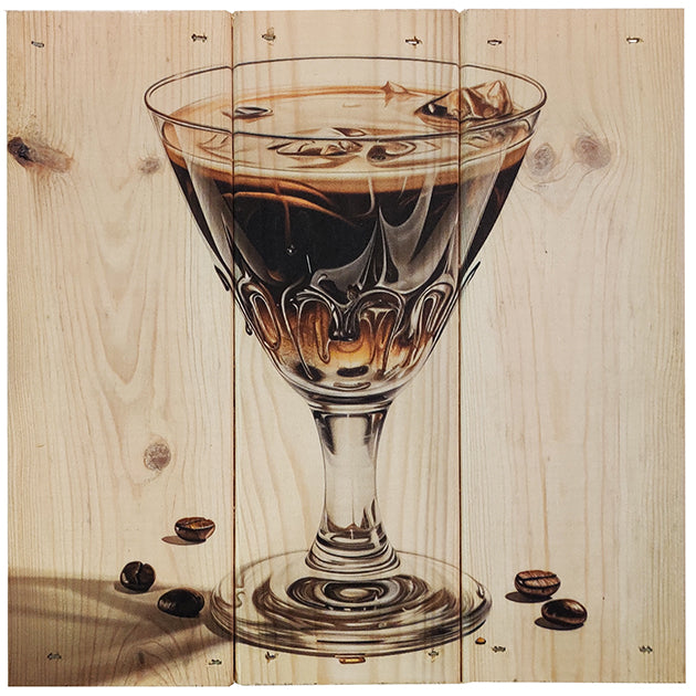 Espresso Martini i 3-planke serien: 3-for-2-rabatten aktiveres automatisk i indkøbskurven, hver gang du vælger 3 motiver. Plankeboardet måler ca. 30x30x4 cm og kan variere lidt i størrelsen afhængigt af vores plankers dimensioner.