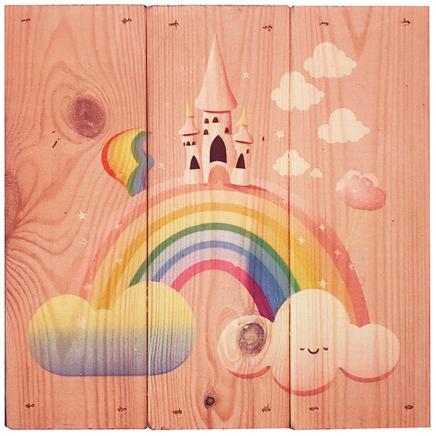 Regnbue i 3-planke serien: 3-for-2-rabatten aktiveres automatisk i indkøbskurven, hver gang du vælger 3 motiver. Plankeboardet måler ca. 30x30x4 cm og kan variere lidt i størrelsen afhængigt af vores plankers dimensioner.