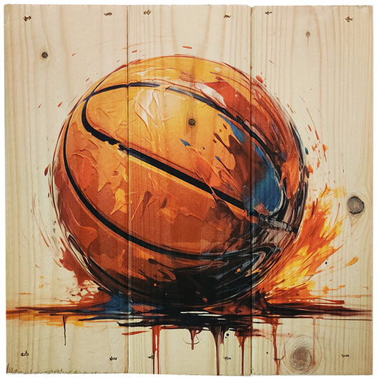 Basketball i 3-planke serien: 3-for-2-rabatten aktiveres automatisk i indkøbskurven, hver gang du vælger 3 motiver.  Plankeboardet måler ca. 30x30x4 cm og kan variere lidt i størrelsen afhængigt af vores plankers dimensioner.