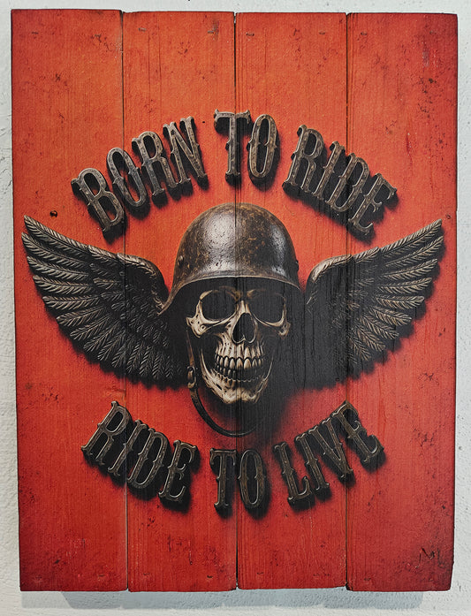 WallZoo-motivet “Born To Ride – Ride To Live” (orange) på plankeboard, produceret i forbindelse med Super Rally 2026 i Fredericia.

Motivet sælges nummereret i begrænset oplag og leveres inkl. ophæng.
Fås i 3 størrelser.