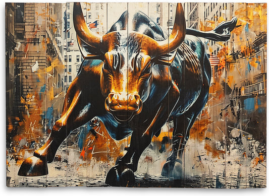 Tyren fra Wall Street lavet i mange farver på plankeboard