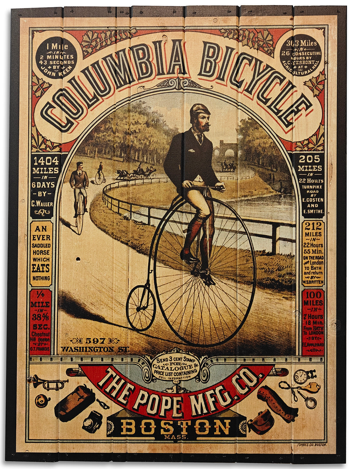 Sjovt gammel plakat omkring Columbia Bicycle lavet på plankeboard incl. ophæng.&nbsp;
Motivet fås i 3 størrelser.