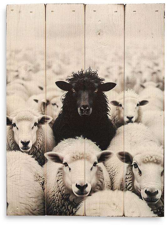 Vi kender nok alle et sort får, her er det sorte får let at genkende, lavet på plankeboard