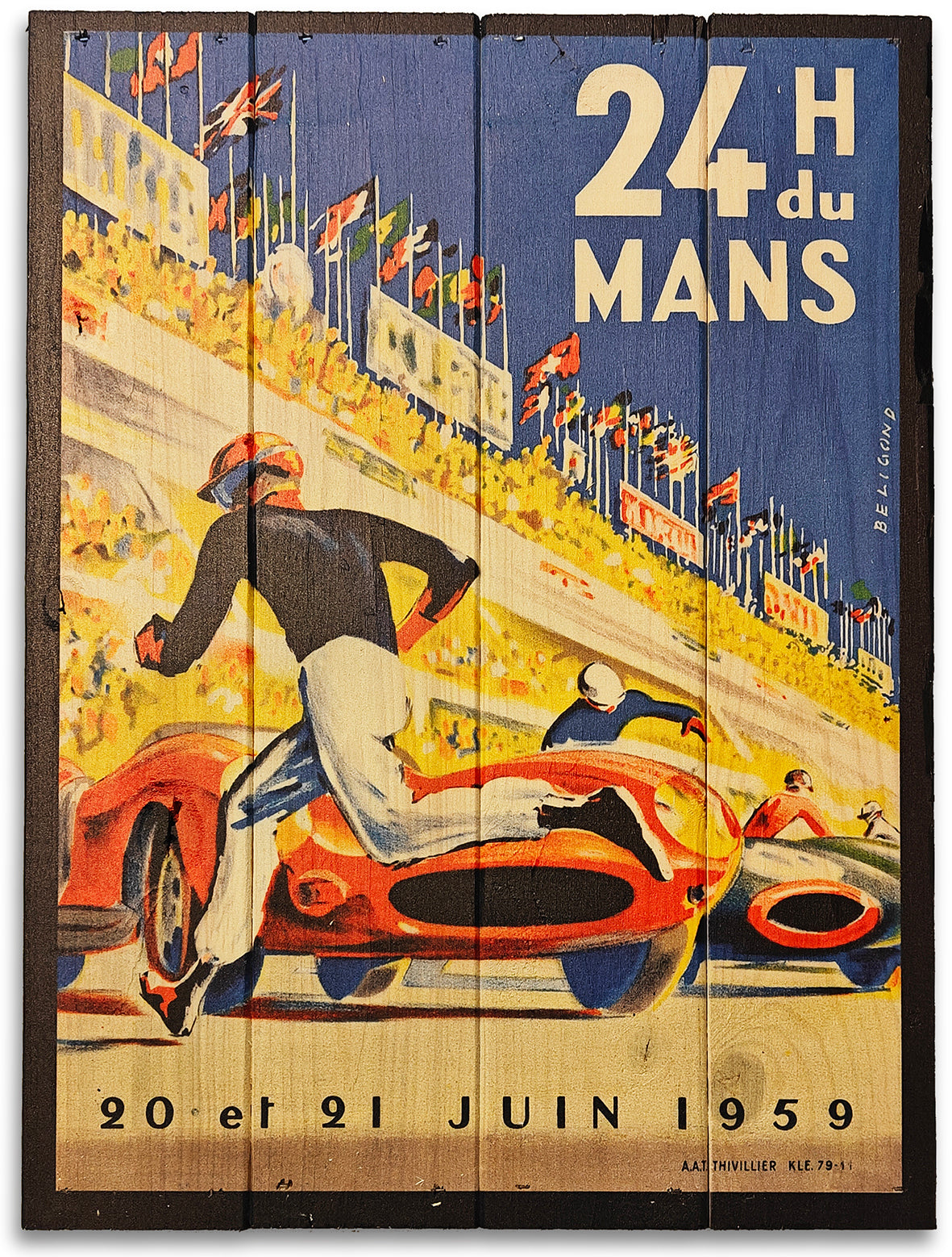 Vintage Le Mans plakat fra 1959 lavet på plankeboard