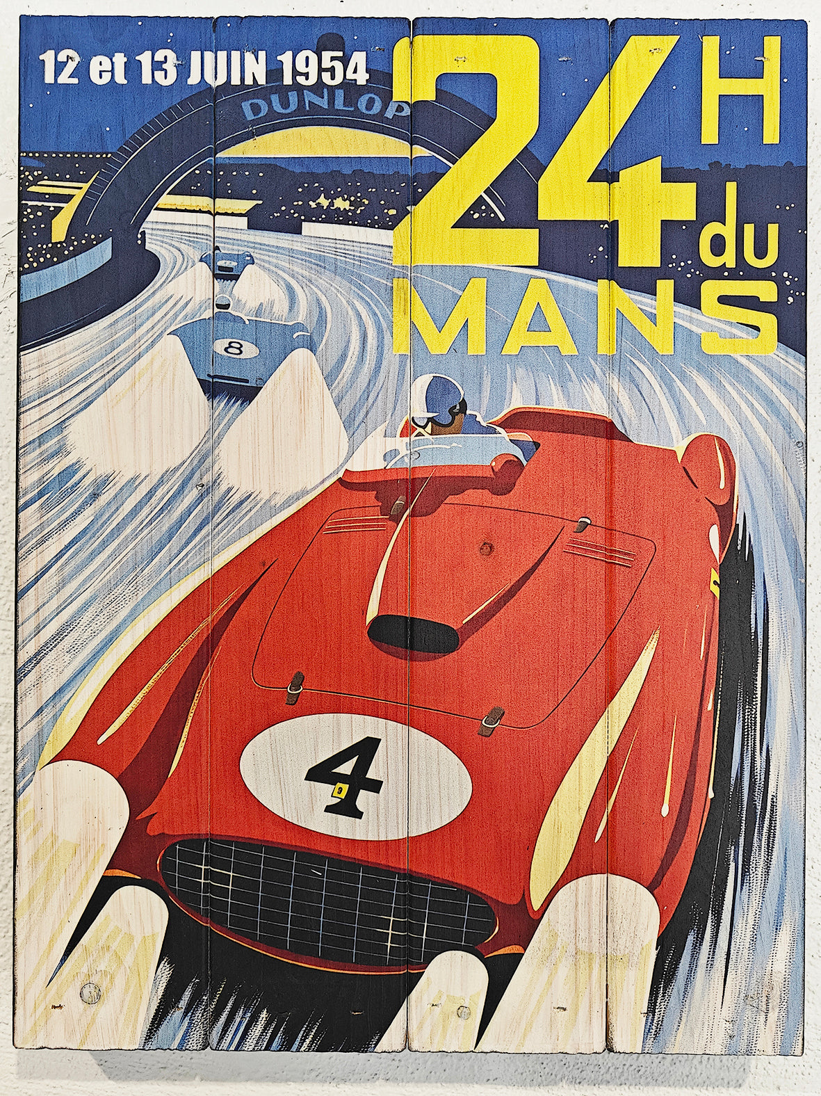 Vintage Le Mans plakat fra 1954 lavet på plankeboard incl. ophæng