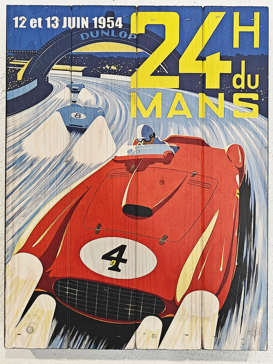 Vintage Le Mans plakat fra 1954 lavet på plankeboard incl. ophæng