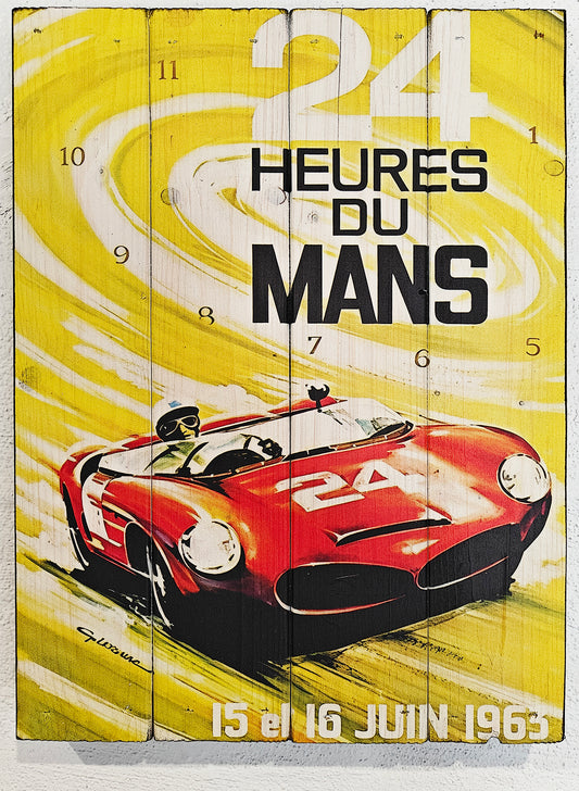 Vintage Le Mans plakat fra 1963 lavet på plankeboard incl. ophæng.&nbsp;
