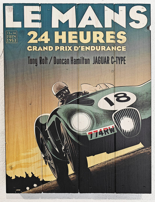 Vintage Le Mans plakat fra 1953 lavet på plankeboard incl. ophæng.&nbsp;