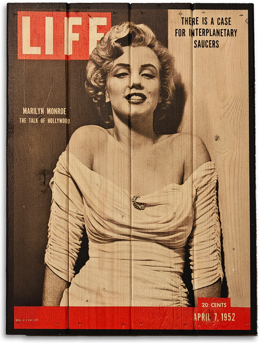 Marilyn Monroe på forsiden af Life fra 1952 lavet på plankeboard