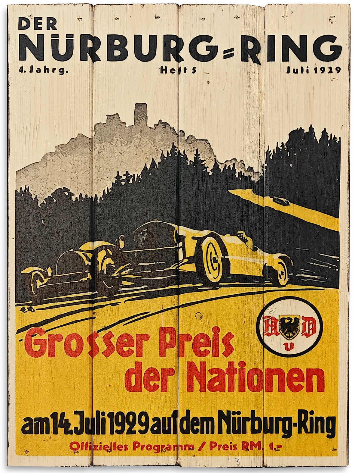 Vintage plakat fra 1929 lavet på plankeboard