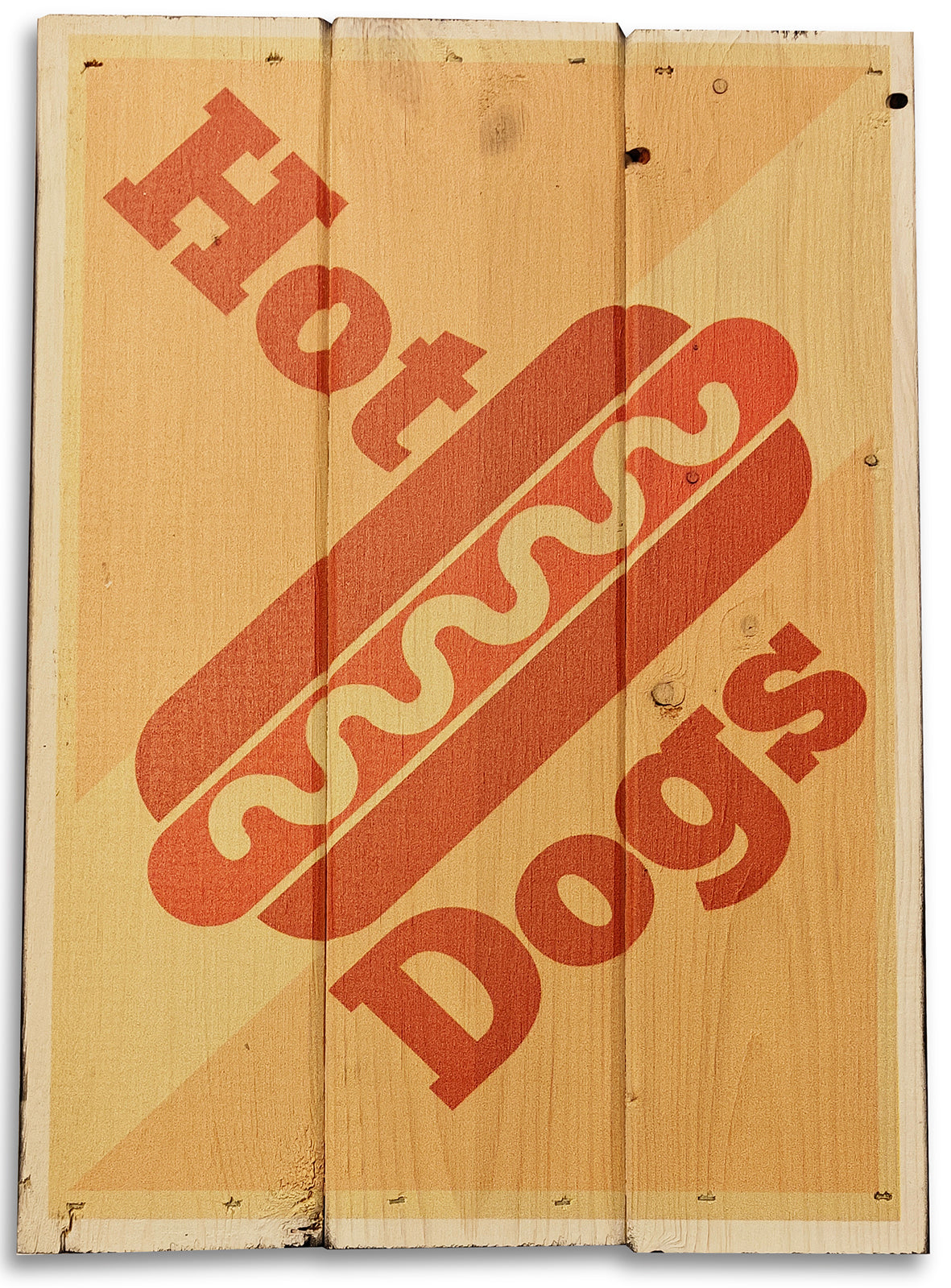 Hot Dogs skilt i rolige farver (1 stk. i en serie af 5) lavet på plankeboard