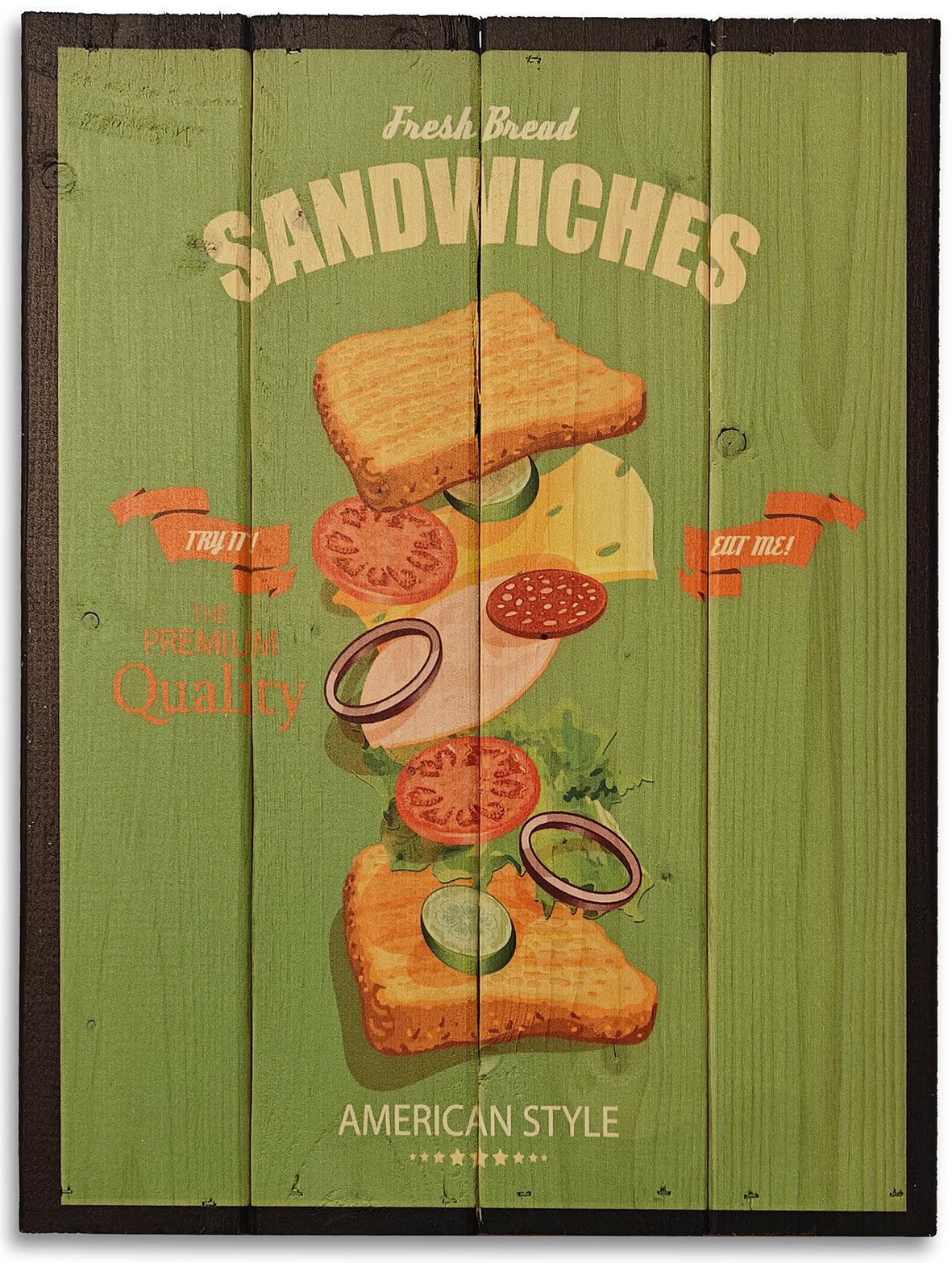 Vintage Sandwich plakat lavet på plankeboard