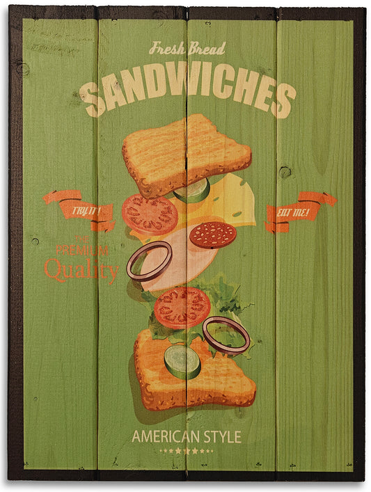 Vintage Sandwich plakat lavet på plankeboard