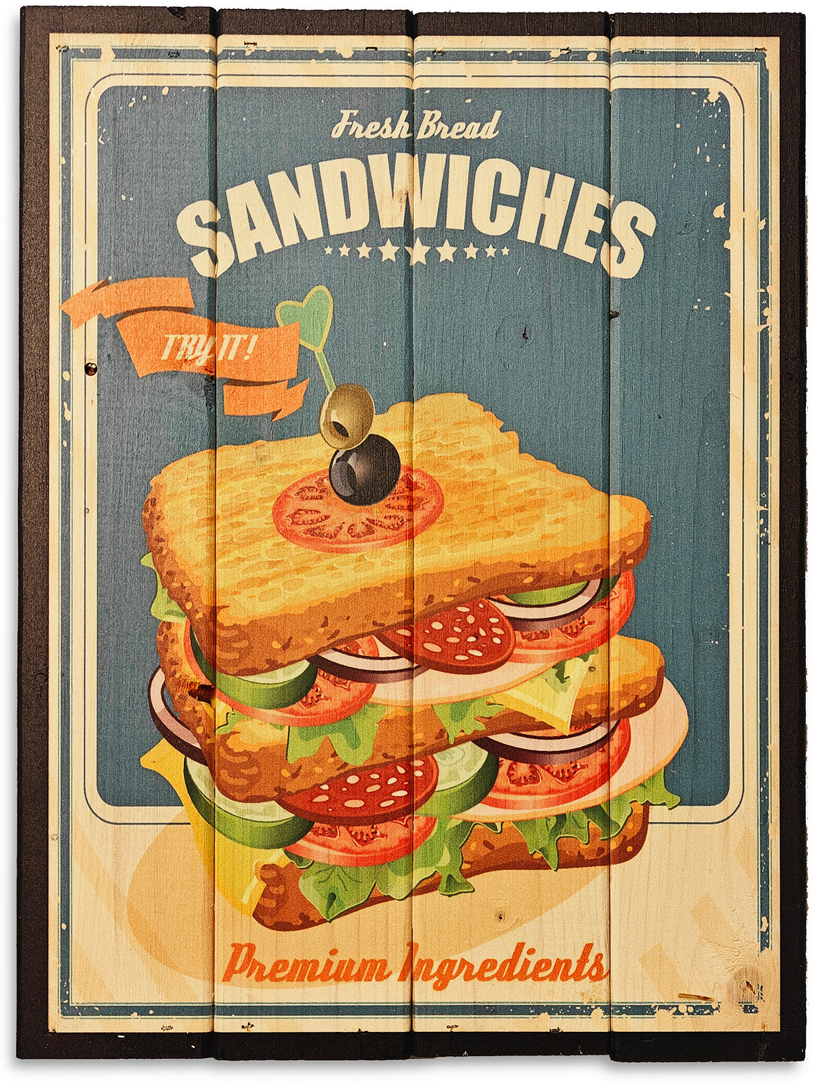 Vintage Sandwich plakat lavet på plankeboard