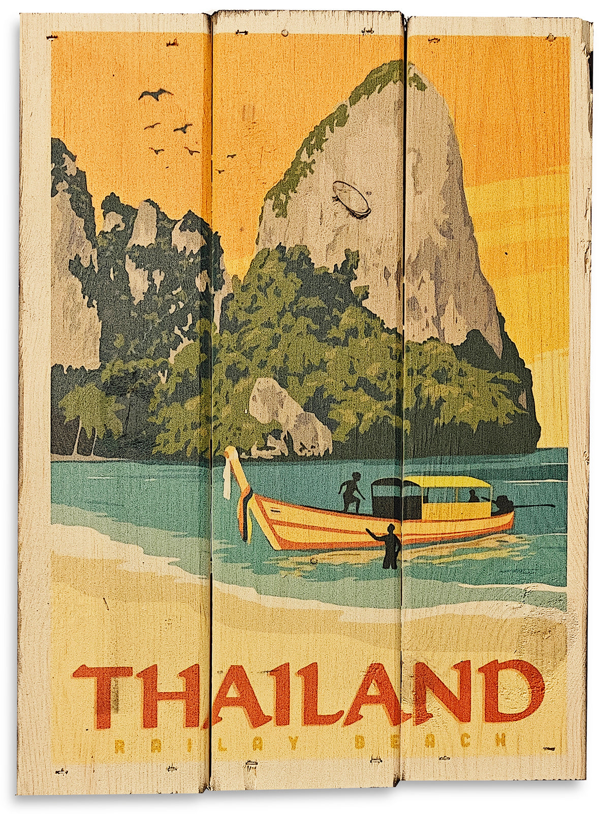 Thailand motiv i retro stil lavet på plankeboard