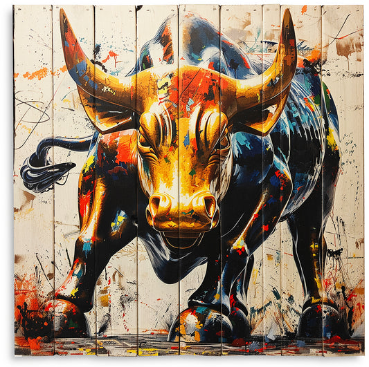 "The Dollar Bull" er WallZoo´s fortolkning af Wall Street,s ikoniske tyr som symbolisere finans og penge