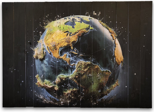 Farverig earth lavet på plankeboard, fås i flere størrelser.