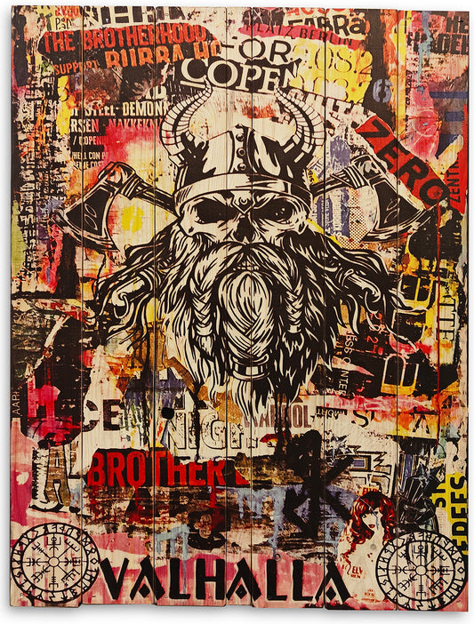 Valhalla - motivet er et udsnit af et originalt værk fra Alf Pedersen.
WallZoo laver KUN dette ene motiv på plankeboard og det er signeret af Alf P på bagsiden