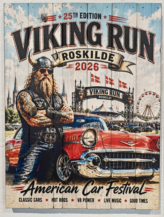 WallZoo-motivet “Viking Run v2” på plankeboard, produceret i forbindelse med Viking Run i Roskilde 2026 i Fredericia.